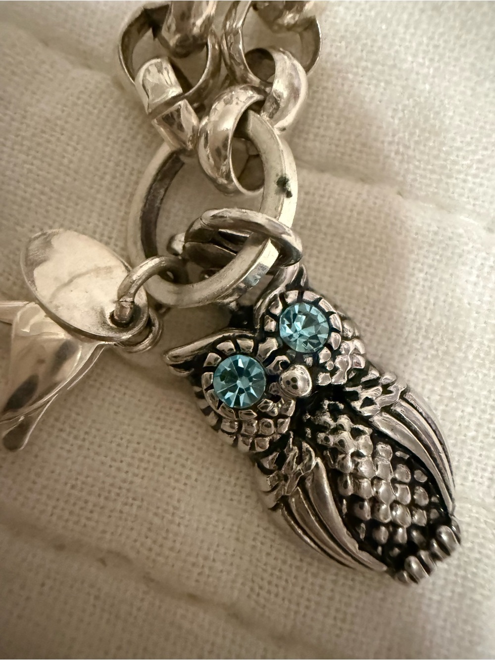 Origami Owl Charm Necklace with Owl Charm with  Aqua Crystal Eyes